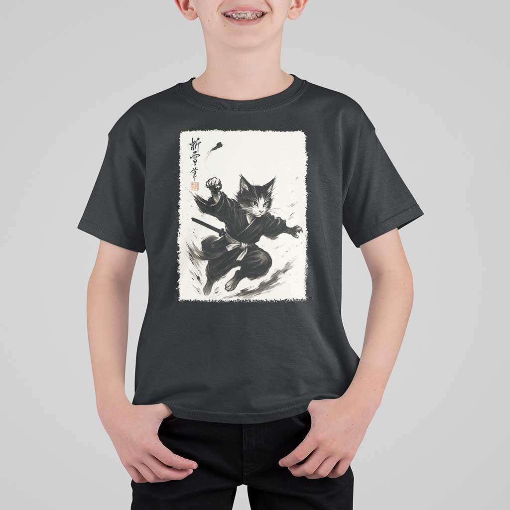Samurai Cat T Shirt For Kid Japanese Sumie Cat Warrior Art - Wonder Print Shop