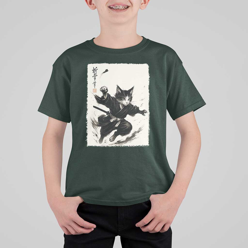 Samurai Cat T Shirt For Kid Japanese Sumie Cat Warrior Art - Wonder Print Shop