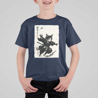 Samurai Cat T Shirt For Kid Japanese Sumie Cat Warrior Art - Wonder Print Shop