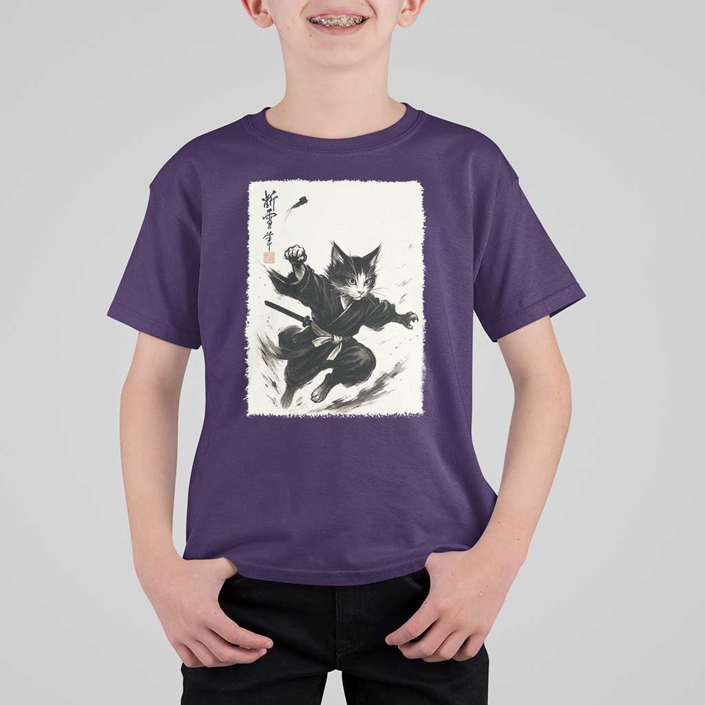 Samurai Cat T Shirt For Kid Japanese Sumie Cat Warrior Art - Wonder Print Shop
