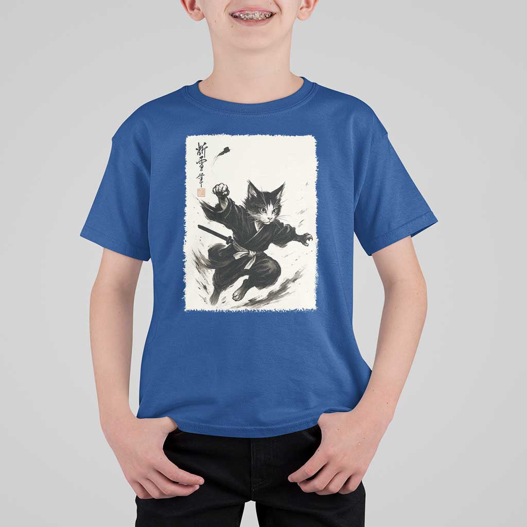 Samurai Cat T Shirt For Kid Japanese Sumie Cat Warrior Art - Wonder Print Shop