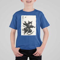Samurai Cat T Shirt For Kid Japanese Sumie Cat Warrior Art - Wonder Print Shop