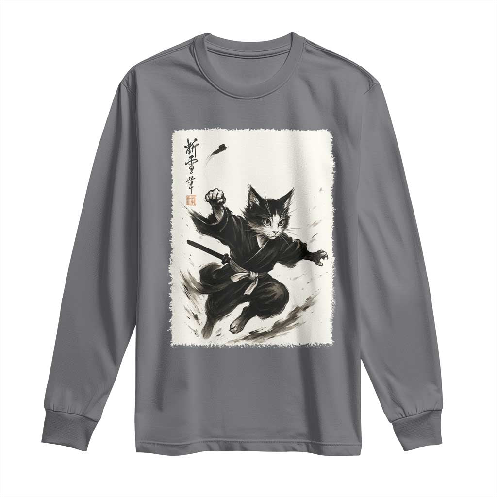 Samurai Cat Long Sleeve Shirt Japanese Sumie Cat Warrior Art - Wonder Print Shop