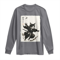Samurai Cat Long Sleeve Shirt Japanese Sumie Cat Warrior Art - Wonder Print Shop