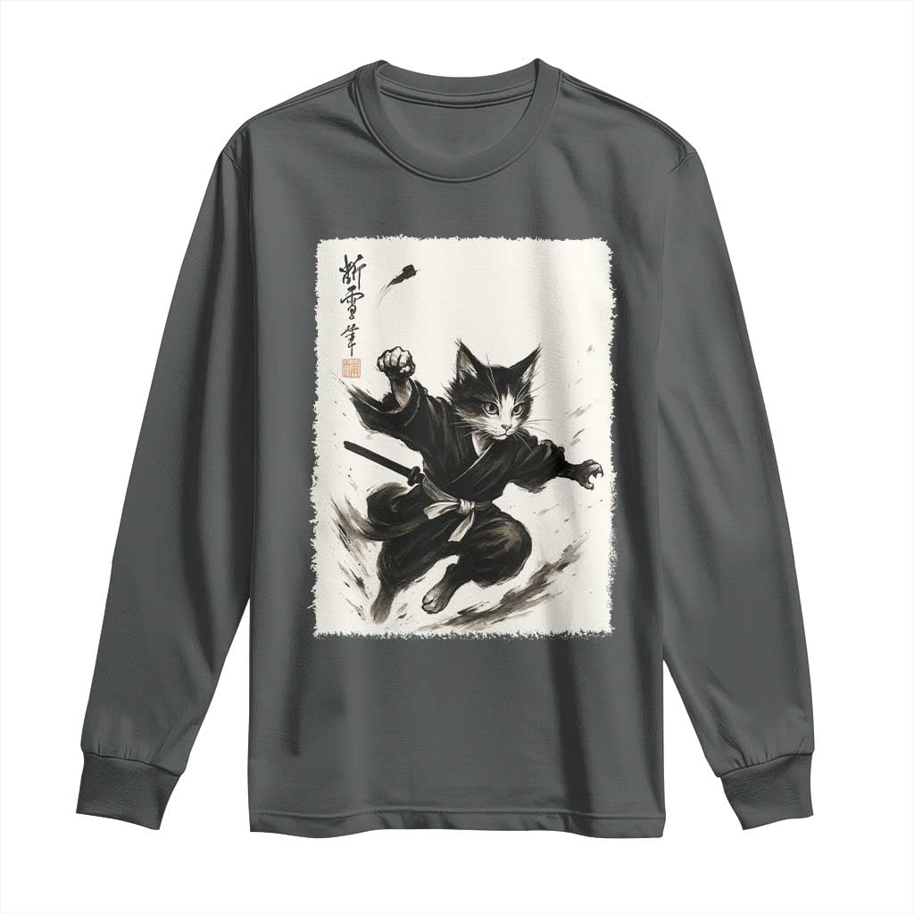 Samurai Cat Long Sleeve Shirt Japanese Sumie Cat Warrior Art - Wonder Print Shop