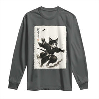 Samurai Cat Long Sleeve Shirt Japanese Sumie Cat Warrior Art - Wonder Print Shop