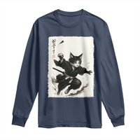Samurai Cat Long Sleeve Shirt Japanese Sumie Cat Warrior Art - Wonder Print Shop