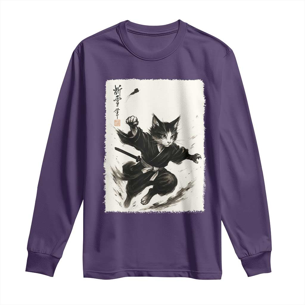 Samurai Cat Long Sleeve Shirt Japanese Sumie Cat Warrior Art - Wonder Print Shop
