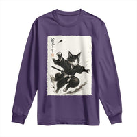 Samurai Cat Long Sleeve Shirt Japanese Sumie Cat Warrior Art - Wonder Print Shop