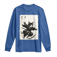 Samurai Cat Long Sleeve Shirt Japanese Sumie Cat Warrior Art - Wonder Print Shop