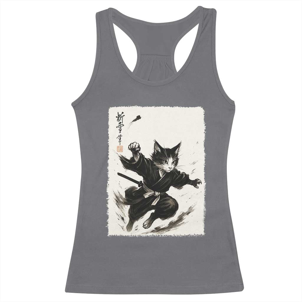 Samurai Cat Racerback Tank Top Japanese Sumie Cat Warrior Art - Wonder Print Shop