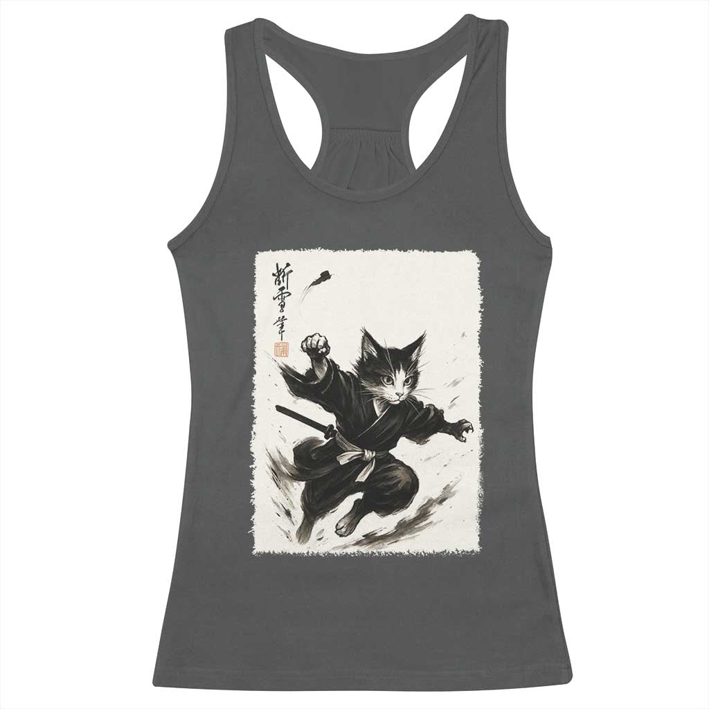 Samurai Cat Racerback Tank Top Japanese Sumie Cat Warrior Art - Wonder Print Shop