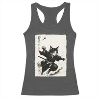 Samurai Cat Racerback Tank Top Japanese Sumie Cat Warrior Art - Wonder Print Shop
