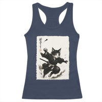 Samurai Cat Racerback Tank Top Japanese Sumie Cat Warrior Art - Wonder Print Shop