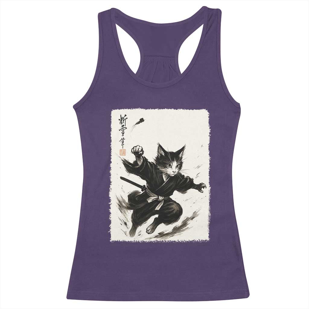 Samurai Cat Racerback Tank Top Japanese Sumie Cat Warrior Art - Wonder Print Shop