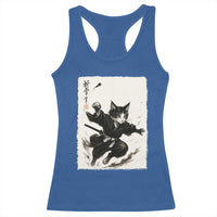 Samurai Cat Racerback Tank Top Japanese Sumie Cat Warrior Art - Wonder Print Shop