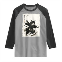Samurai Cat Raglan Shirt Japanese Sumie Cat Warrior Art - Wonder Print Shop