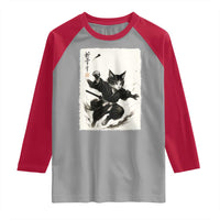 Samurai Cat Raglan Shirt Japanese Sumie Cat Warrior Art - Wonder Print Shop