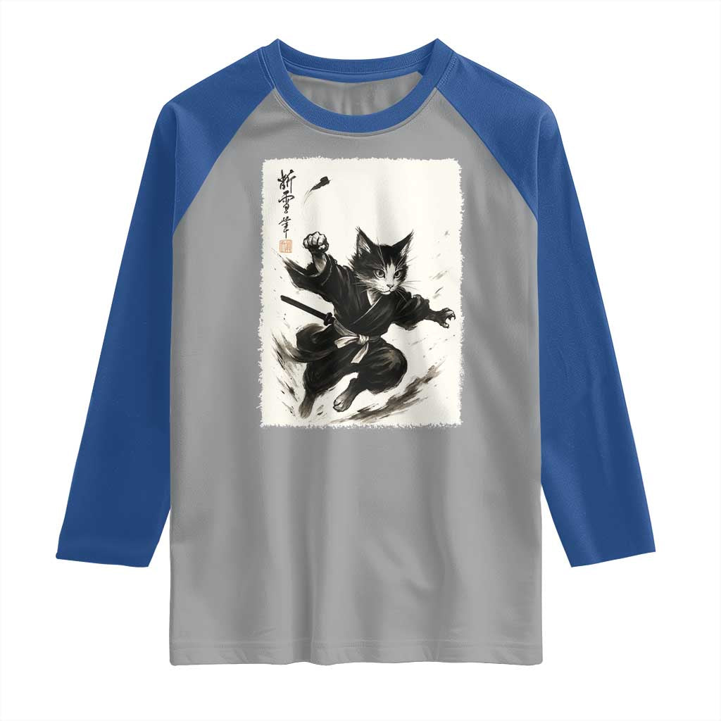 Samurai Cat Raglan Shirt Japanese Sumie Cat Warrior Art - Wonder Print Shop