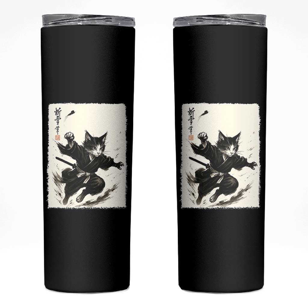 Samurai Cat Skinny Tumbler Japanese Sumie Cat Warrior Art