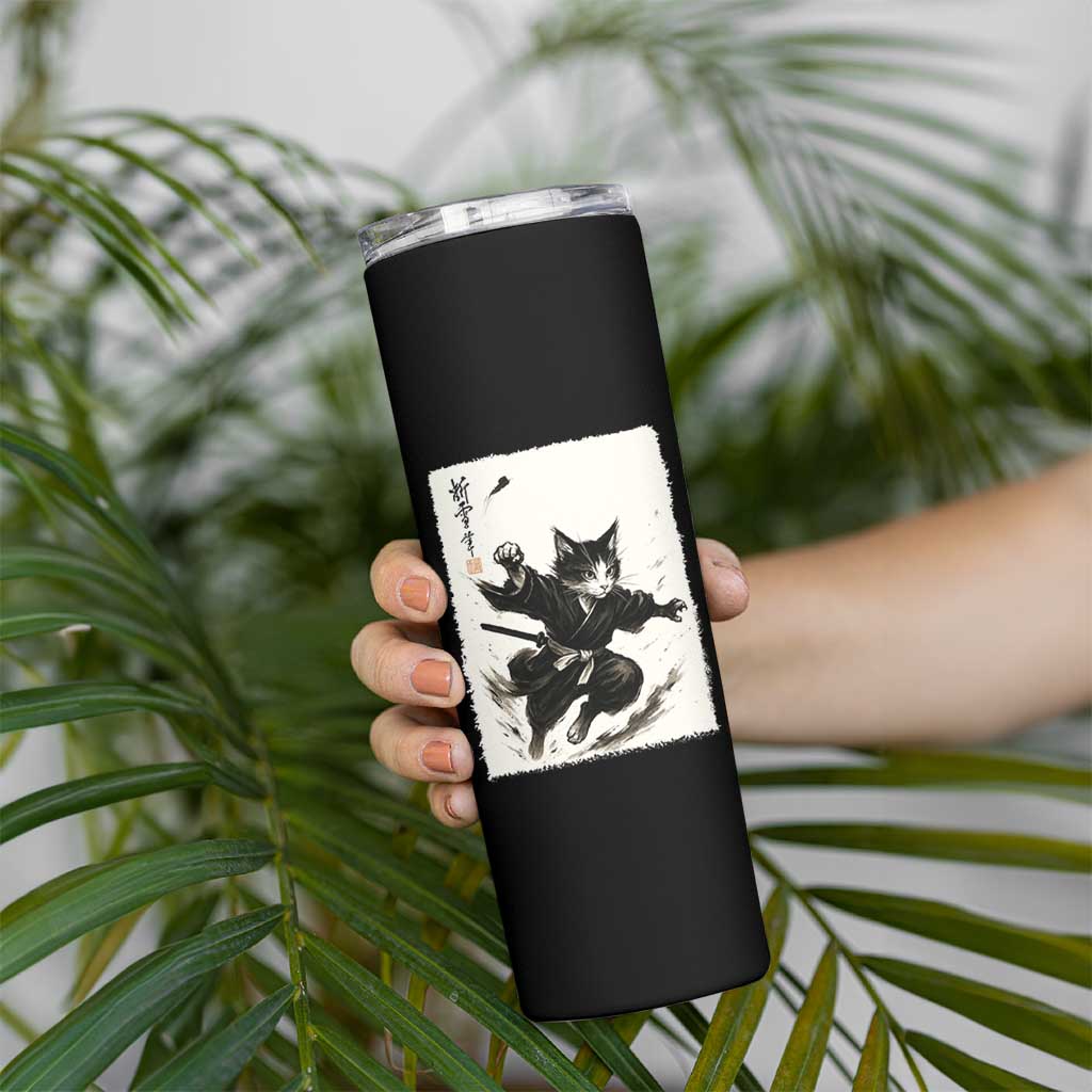Samurai Cat Skinny Tumbler Japanese Sumie Cat Warrior Art