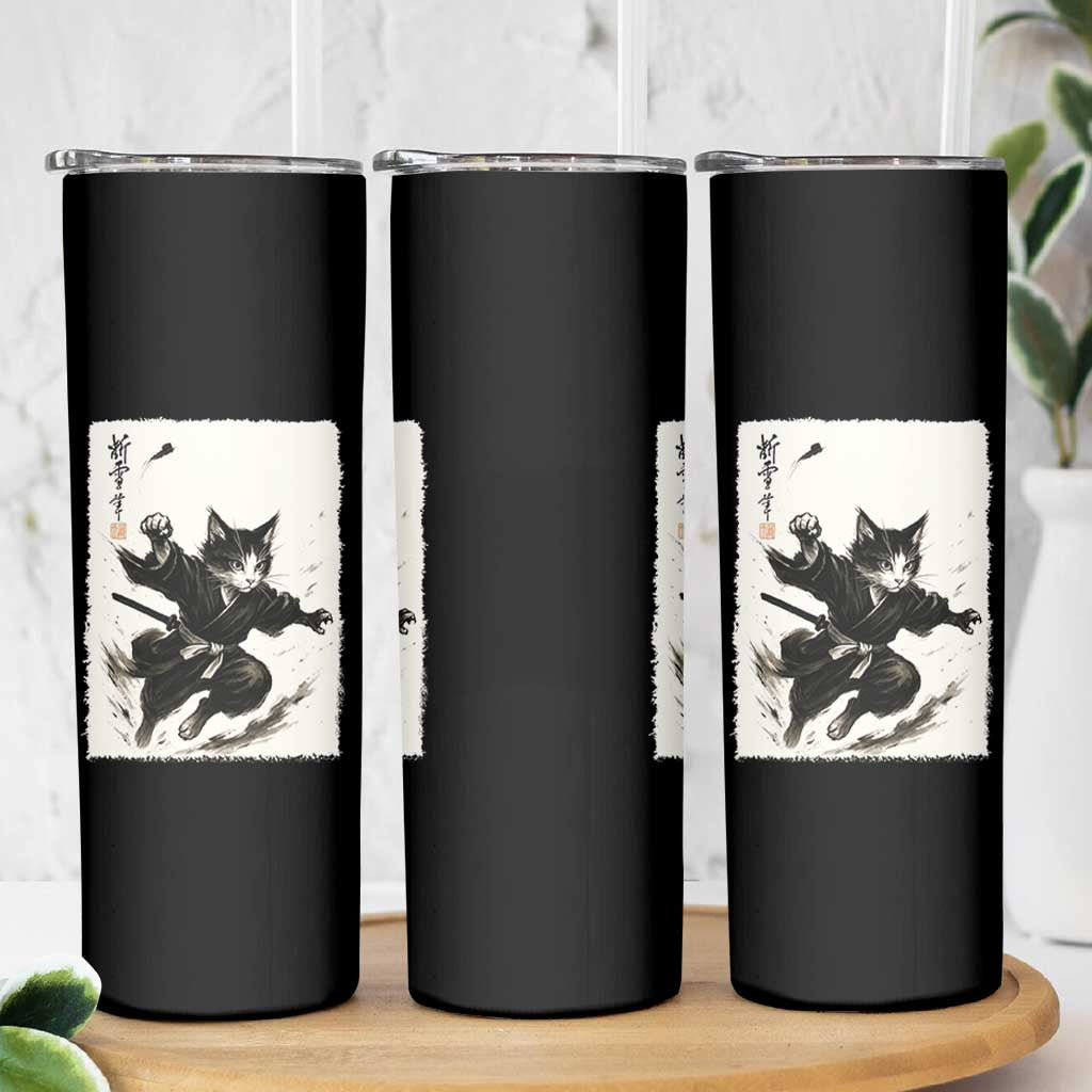 Samurai Cat Skinny Tumbler Japanese Sumie Cat Warrior Art