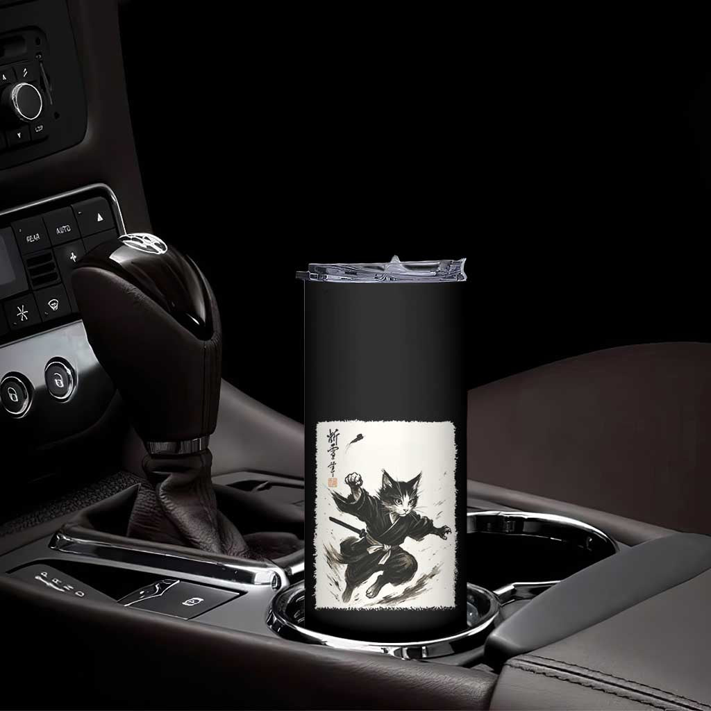 Samurai Cat Skinny Tumbler Japanese Sumie Cat Warrior Art