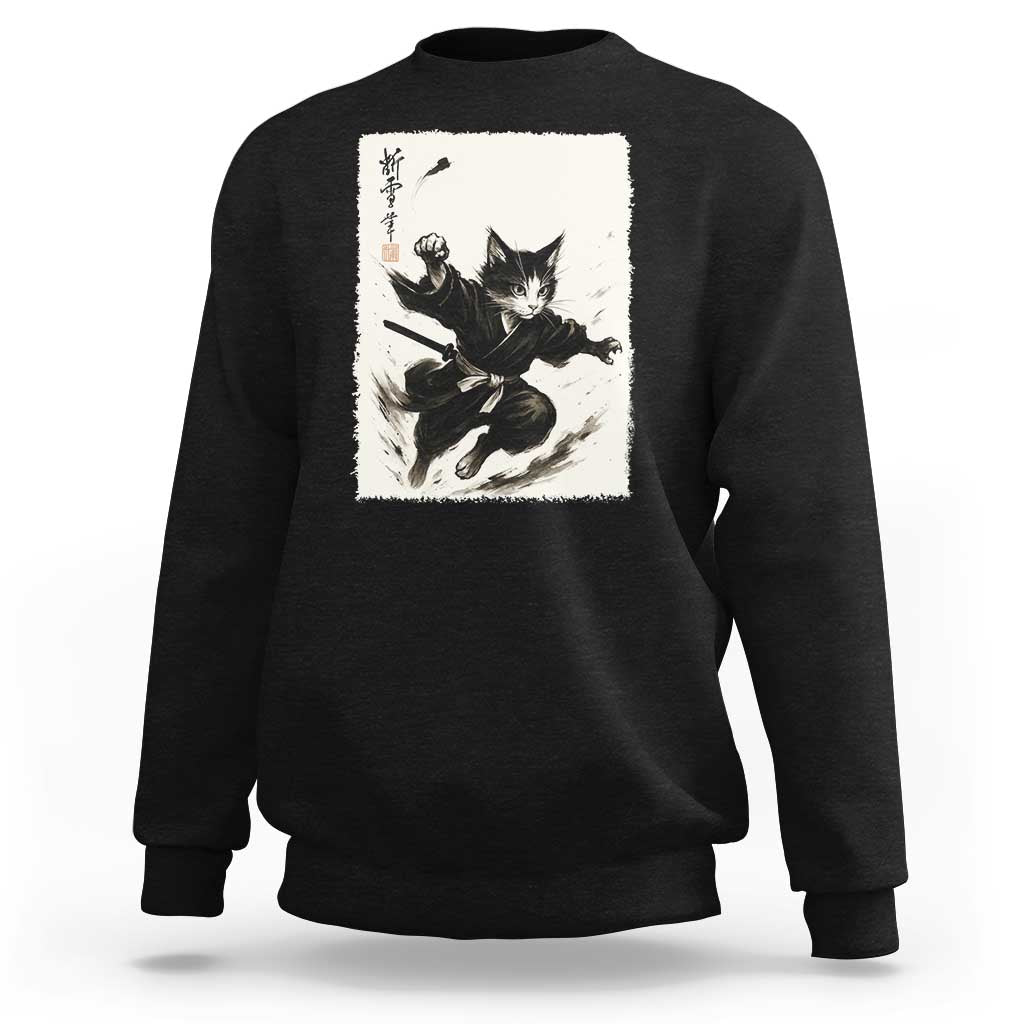 Samurai Cat Sweatshirt Japanese Sumie Cat Warrior Art - Wonder Print Shop