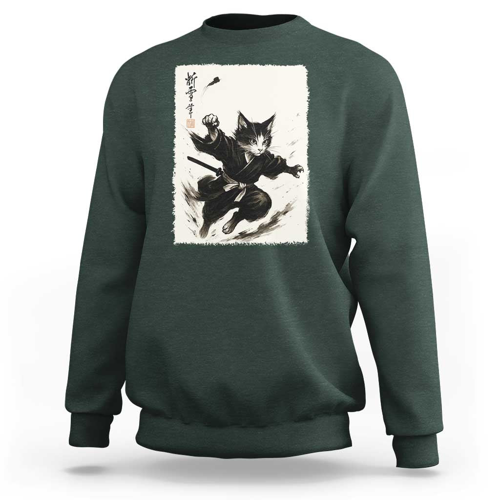 Samurai Cat Sweatshirt Japanese Sumie Cat Warrior Art - Wonder Print Shop