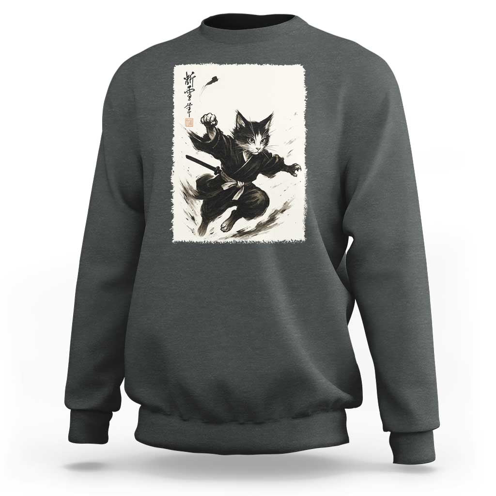 Samurai Cat Sweatshirt Japanese Sumie Cat Warrior Art - Wonder Print Shop