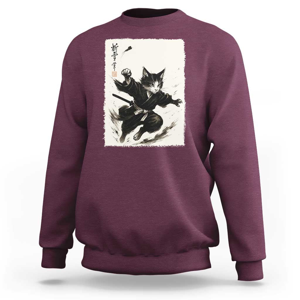 Samurai Cat Sweatshirt Japanese Sumie Cat Warrior Art - Wonder Print Shop