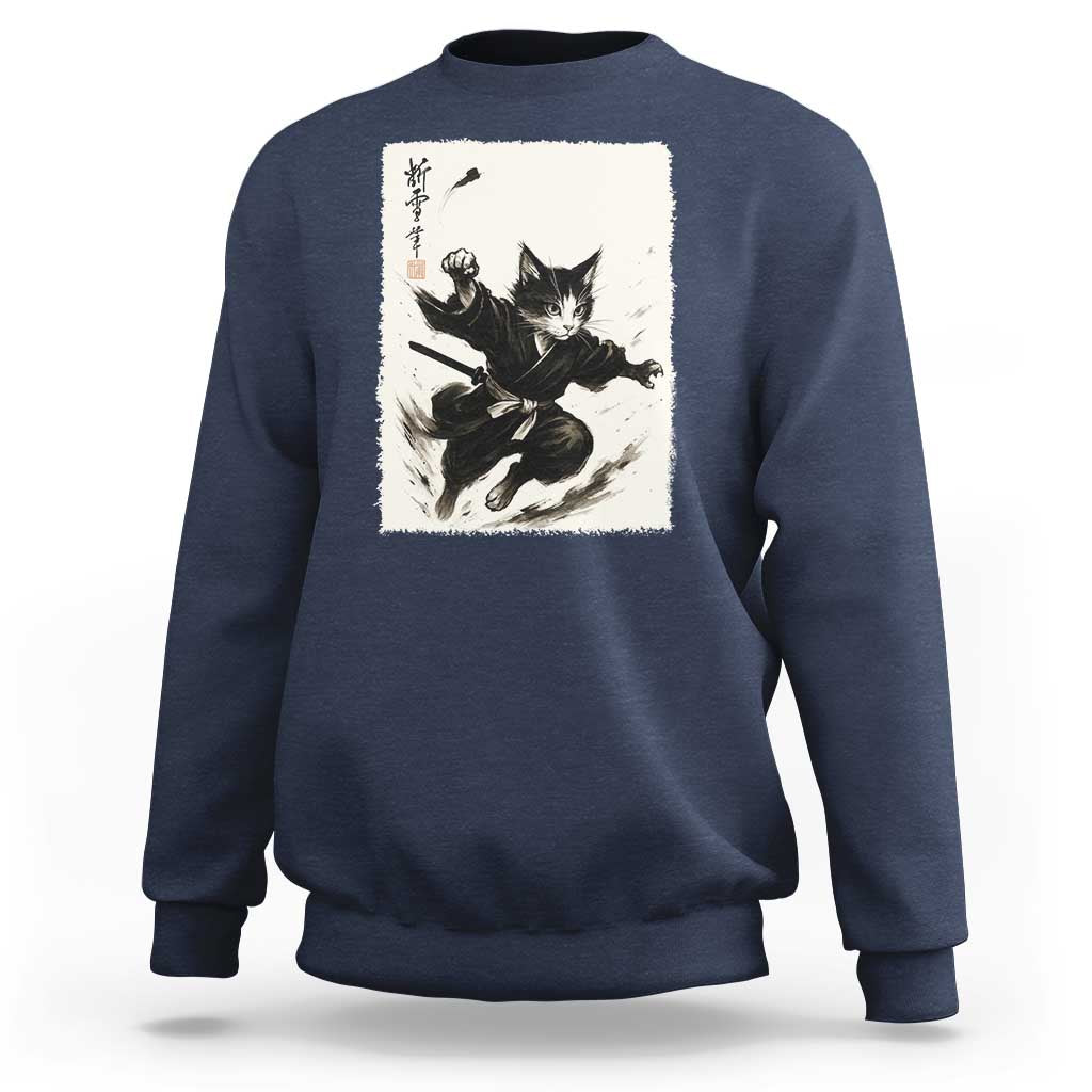 Samurai Cat Sweatshirt Japanese Sumie Cat Warrior Art - Wonder Print Shop