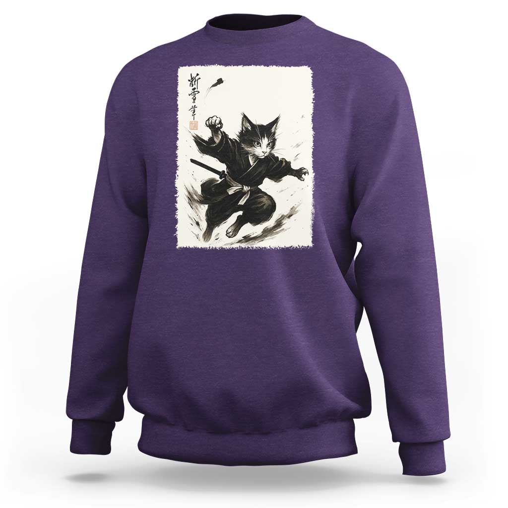 Samurai Cat Sweatshirt Japanese Sumie Cat Warrior Art - Wonder Print Shop