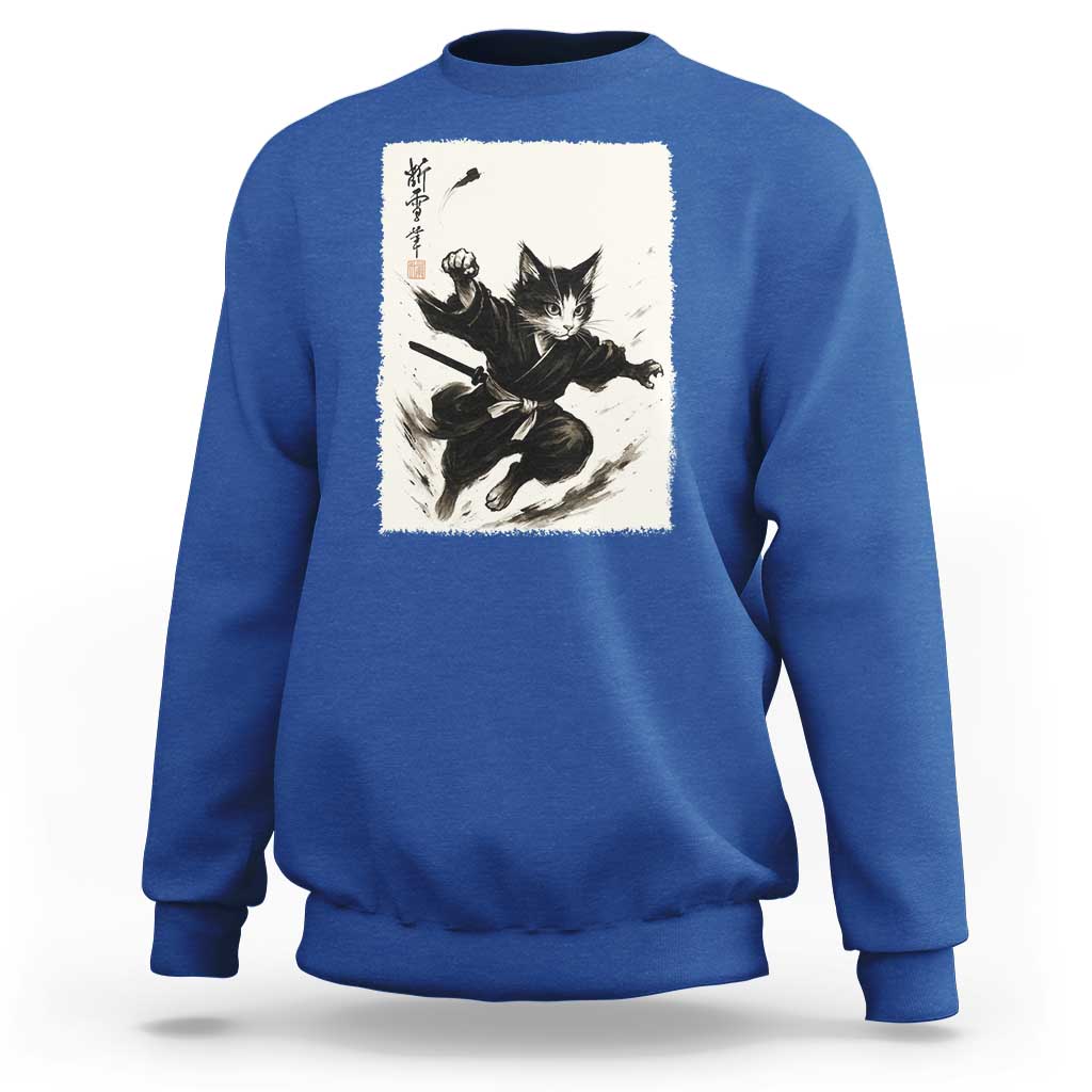 Samurai Cat Sweatshirt Japanese Sumie Cat Warrior Art - Wonder Print Shop
