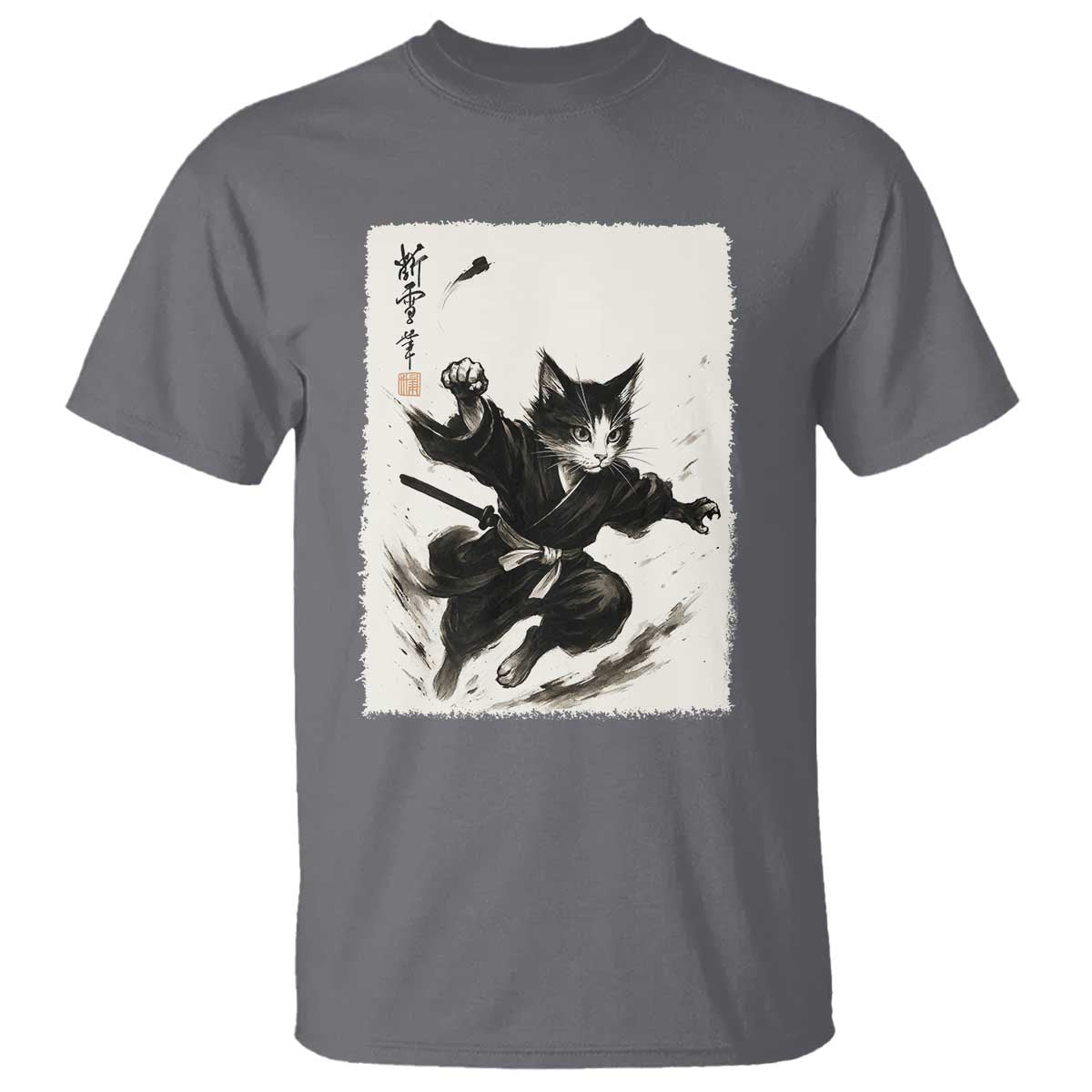 Samurai Cat T Shirt Japanese Sumie Cat Warrior Art - Wonder Print Shop