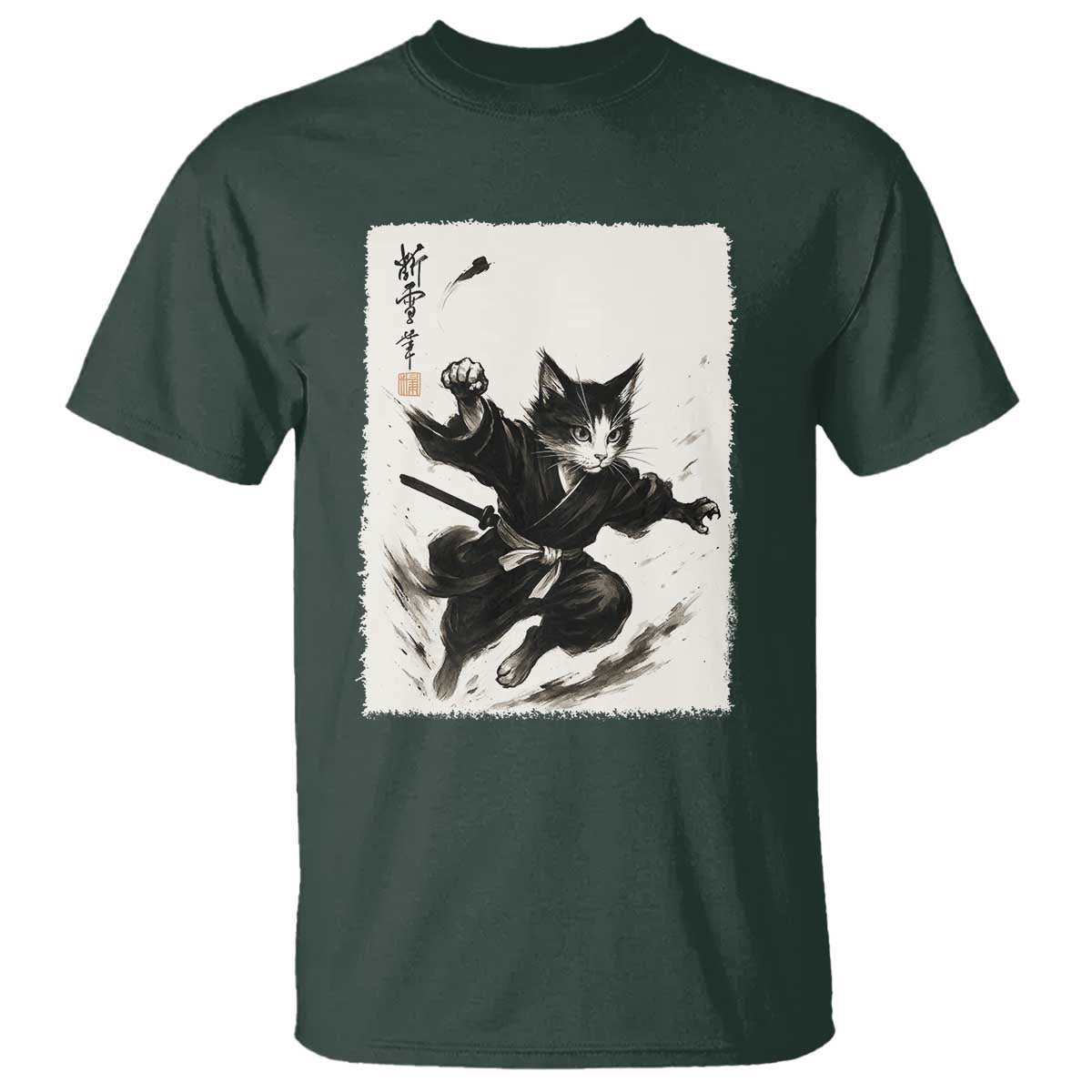 Samurai Cat T Shirt Japanese Sumie Cat Warrior Art - Wonder Print Shop