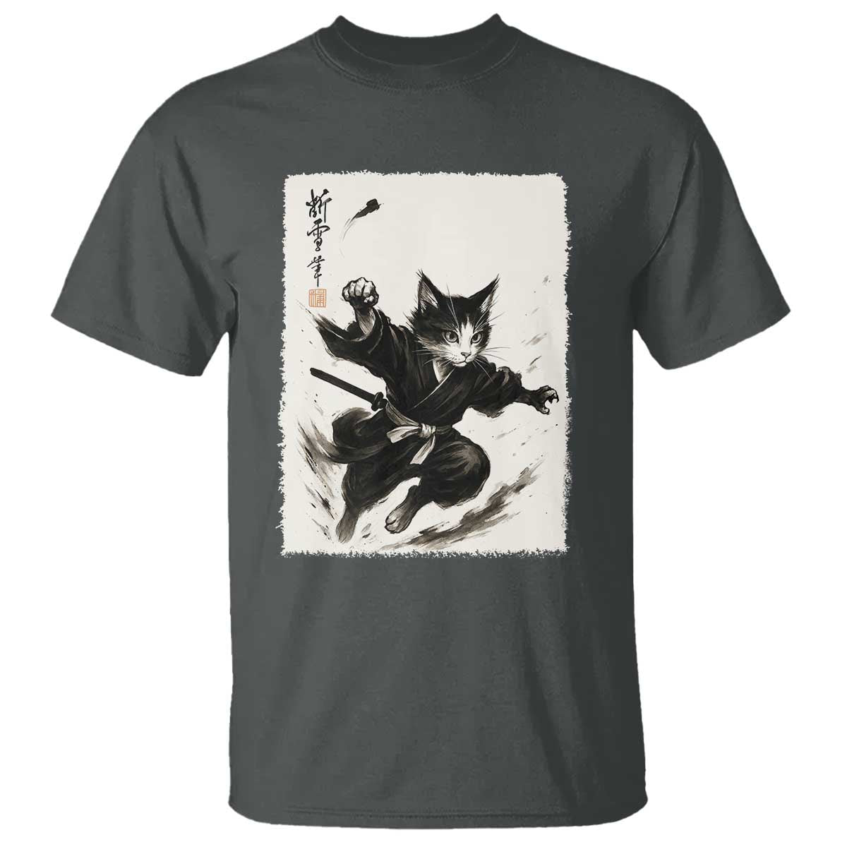 Samurai Cat T Shirt Japanese Sumie Cat Warrior Art - Wonder Print Shop
