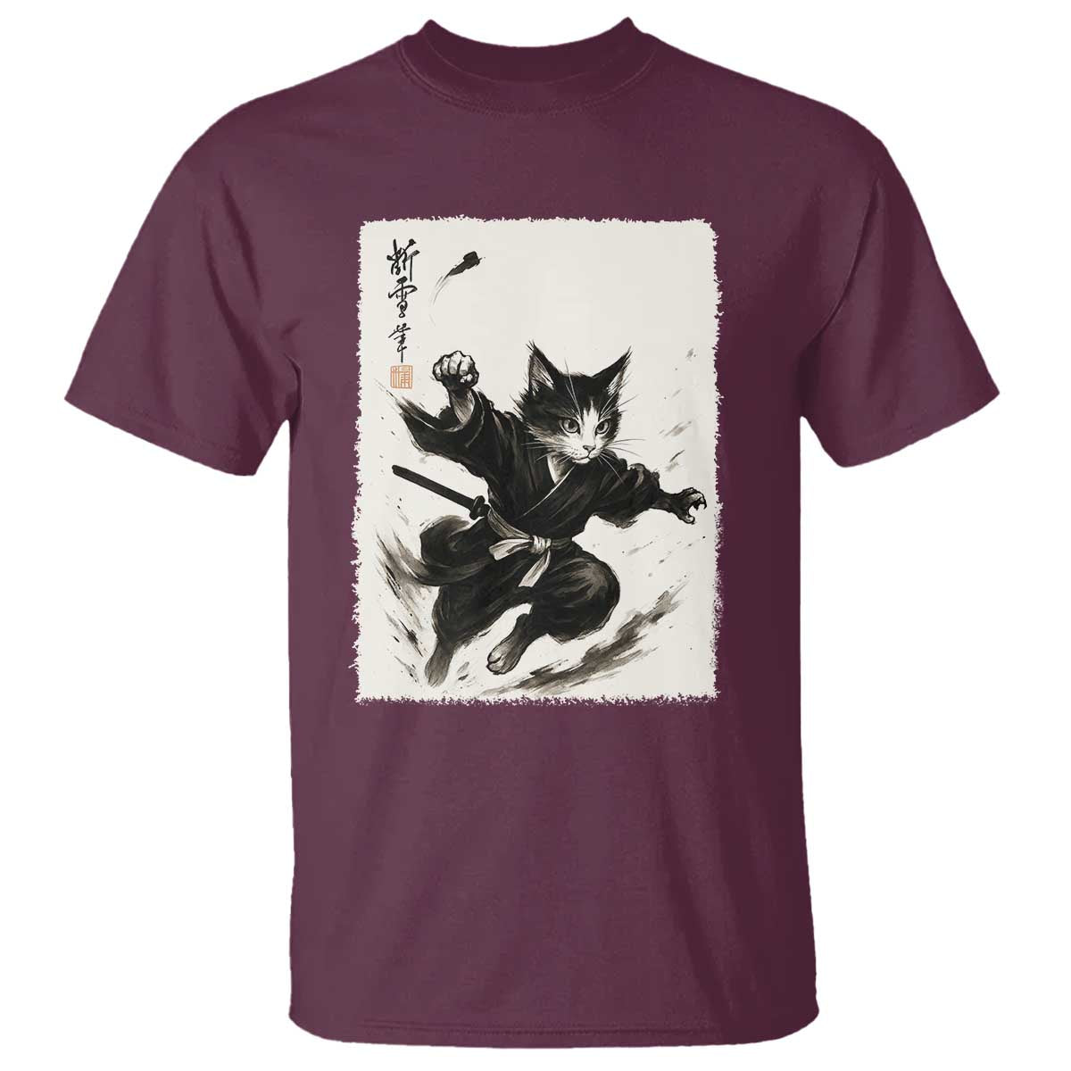 Samurai Cat T Shirt Japanese Sumie Cat Warrior Art - Wonder Print Shop