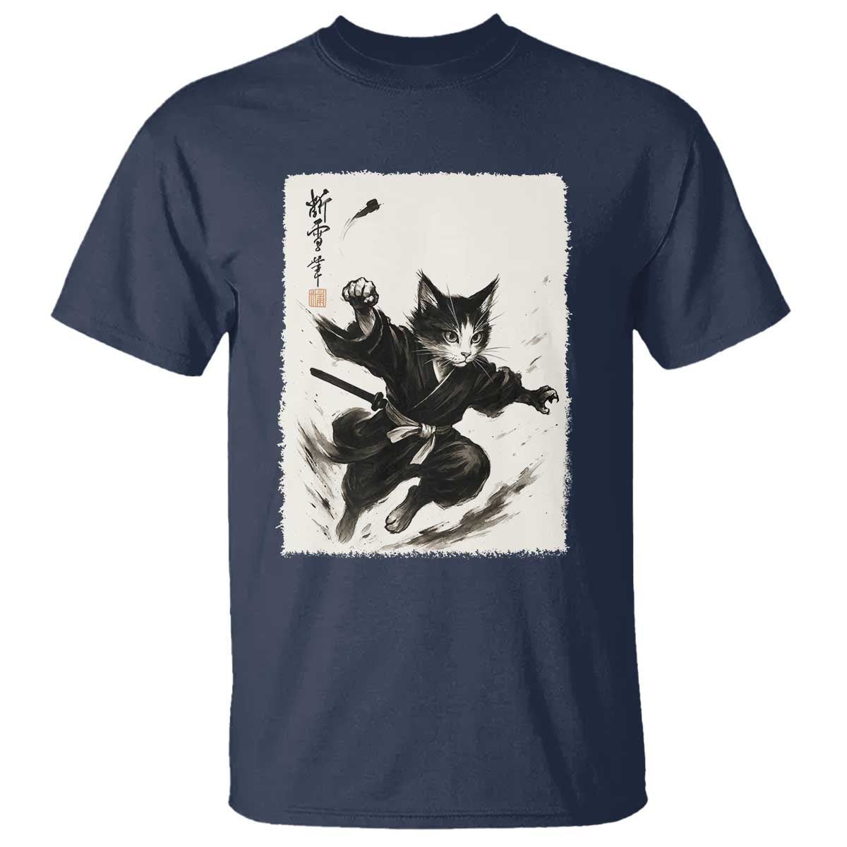 Samurai Cat T Shirt Japanese Sumie Cat Warrior Art - Wonder Print Shop