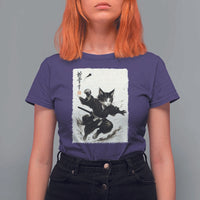 Samurai Cat T Shirt For Women Japanese Sumie Cat Warrior Art - Wonder Print Shop