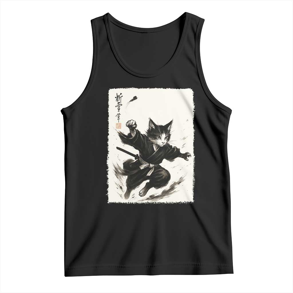 Samurai Cat Tank Top Japanese Sumie Cat Warrior Art - Wonder Print Shop