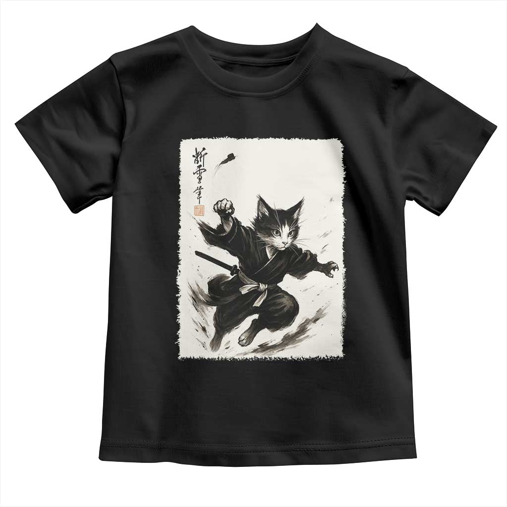 Samurai Cat Toddler T Shirt Japanese Sumie Cat Warrior Art - Wonder Print Shop