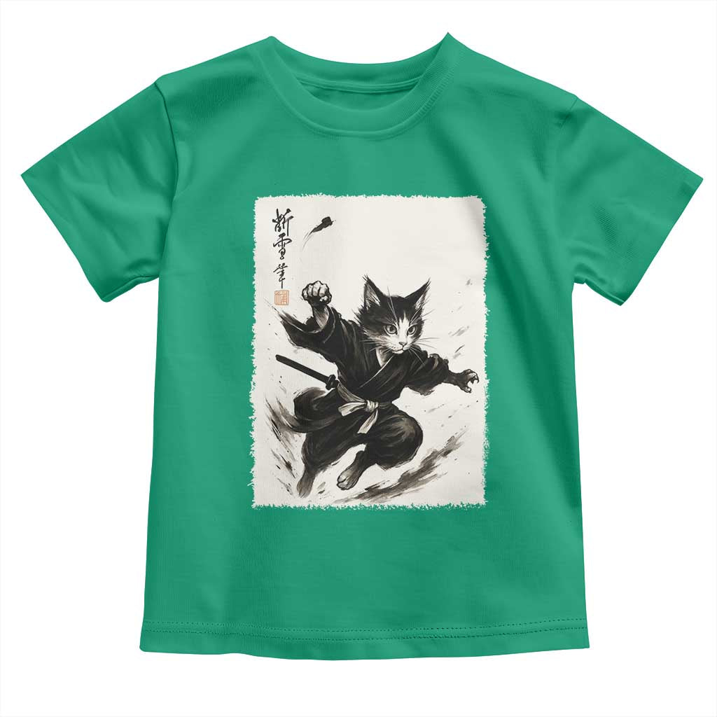 Samurai Cat Toddler T Shirt Japanese Sumie Cat Warrior Art - Wonder Print Shop