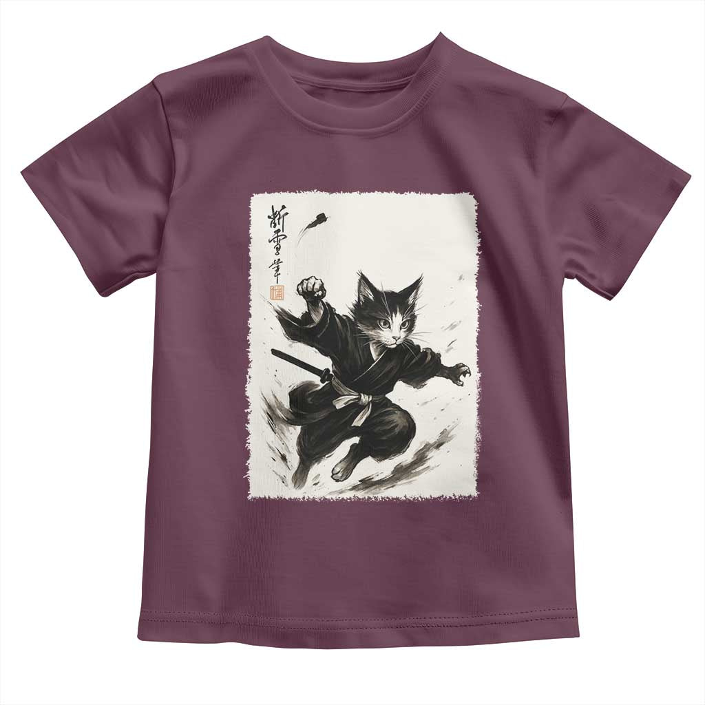 Samurai Cat Toddler T Shirt Japanese Sumie Cat Warrior Art - Wonder Print Shop