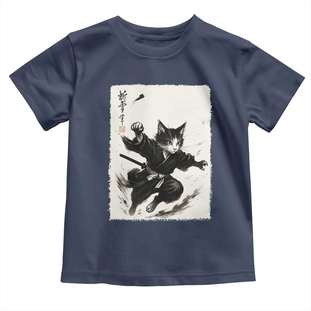 Samurai Cat Toddler T Shirt Japanese Sumie Cat Warrior Art - Wonder Print Shop