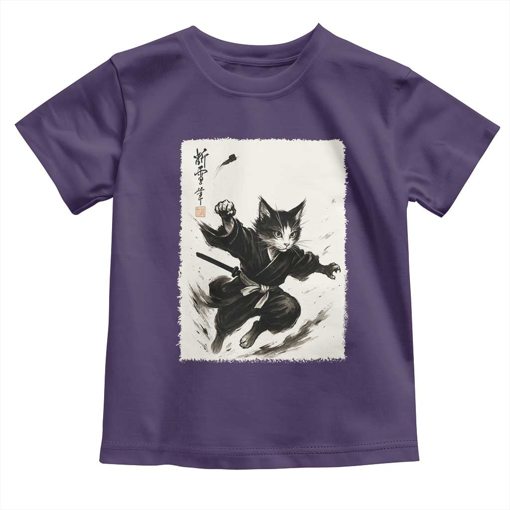 Samurai Cat Toddler T Shirt Japanese Sumie Cat Warrior Art - Wonder Print Shop