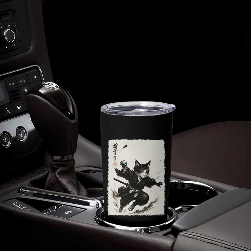 Samurai Cat Tumbler Cup Japanese Sumie Cat Warrior Art