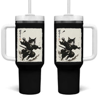Samurai Cat Tumbler With Handle Japanese Sumie Cat Warrior Art