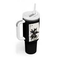 Samurai Cat Tumbler With Handle Japanese Sumie Cat Warrior Art