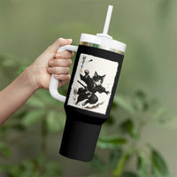 Samurai Cat Tumbler With Handle Japanese Sumie Cat Warrior Art